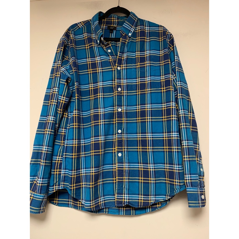 J.Crew Oxford Button Down‎ Mens Large Blue Plaid Excellent Cotton Long Sleeve